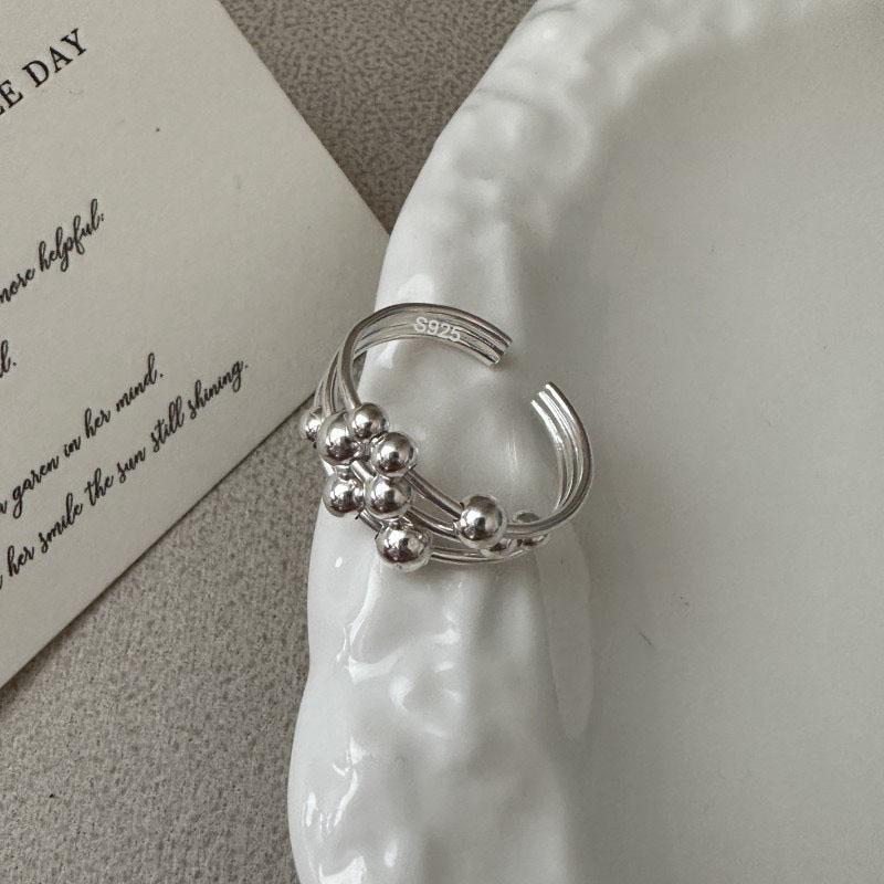 925 Silver Rings For Women Geometric Fine Jewelry Finger Adjustable Geometric Ball Ring For Party Birthday Gift