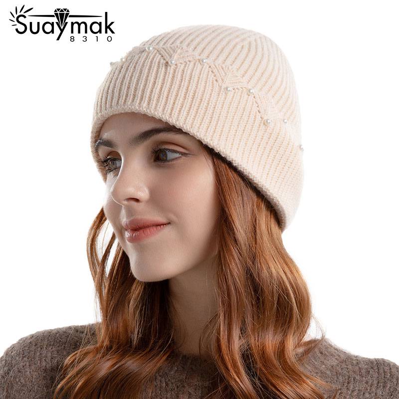 

Осенне-зимняя шерстяная шапка, модная вязаная шапка с жемчугом, женская защита от холода, теплая вязаная шапка с защитой ушей