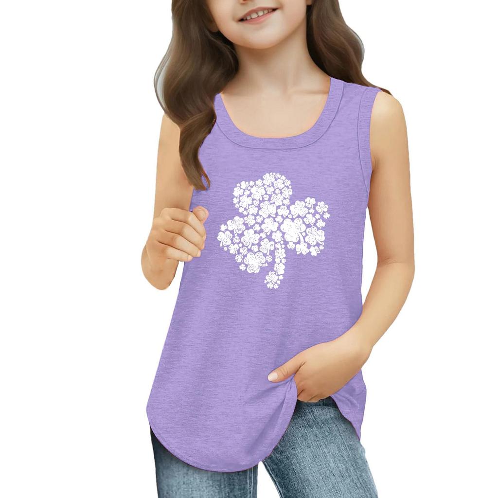 Girls Kids Summer Crewneck Sleeveless Shirts Tank Tops St. Patrick's Day