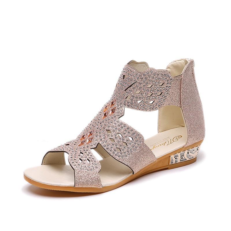 Fashion flat-bottomed casual open-toed rhinestone hollow sandals women's summer new sandals women's large size