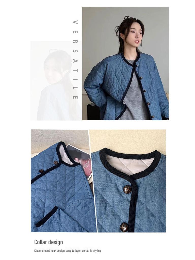 2024 Autumn Song Qian Korean Pure Cotton Quilted Denim Jacket