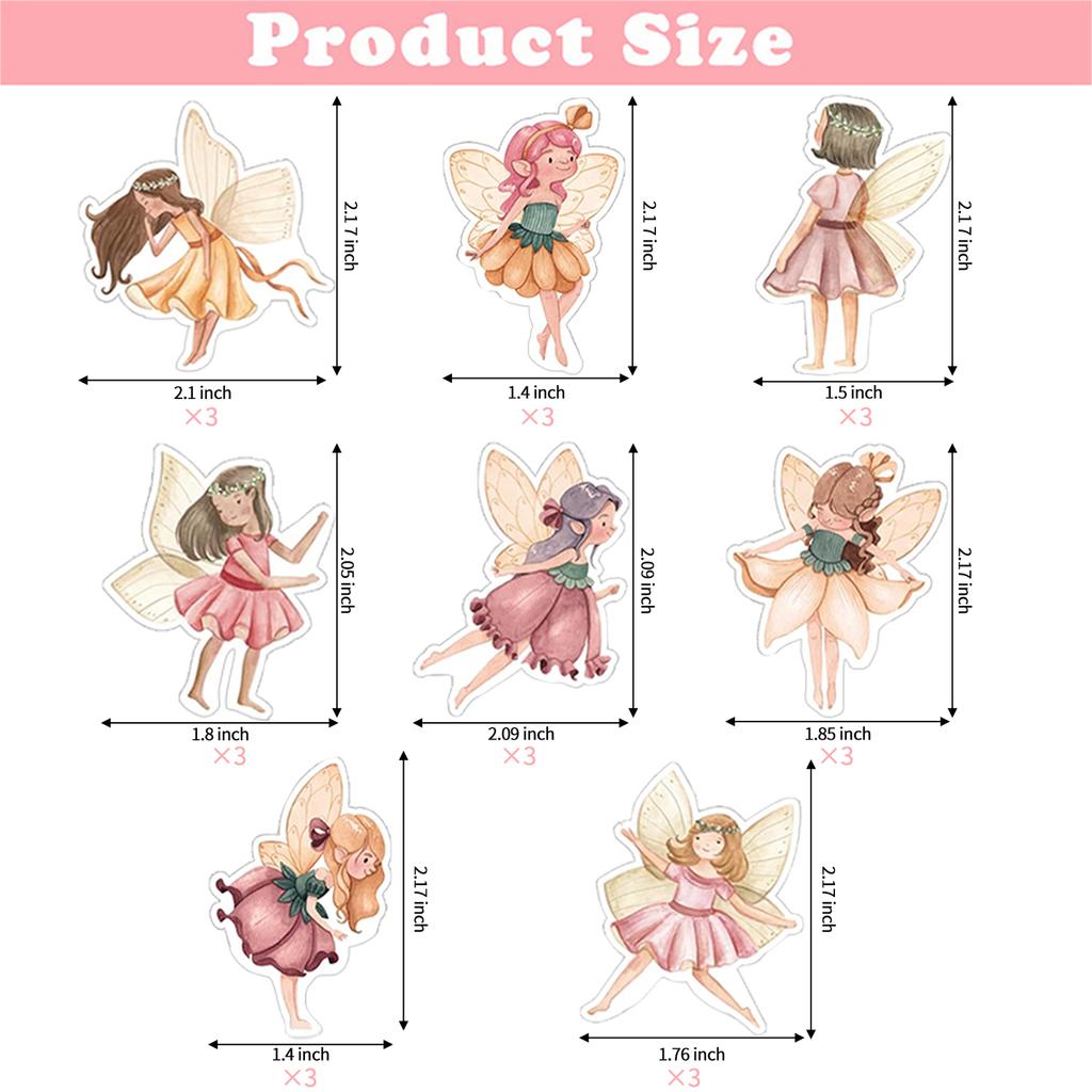 24PCS Fairy Cupcake Toppers Fairies Party Cake Picks Garden Birn Birthday Party Decorations for Elves Theme Baby Shower Supplies