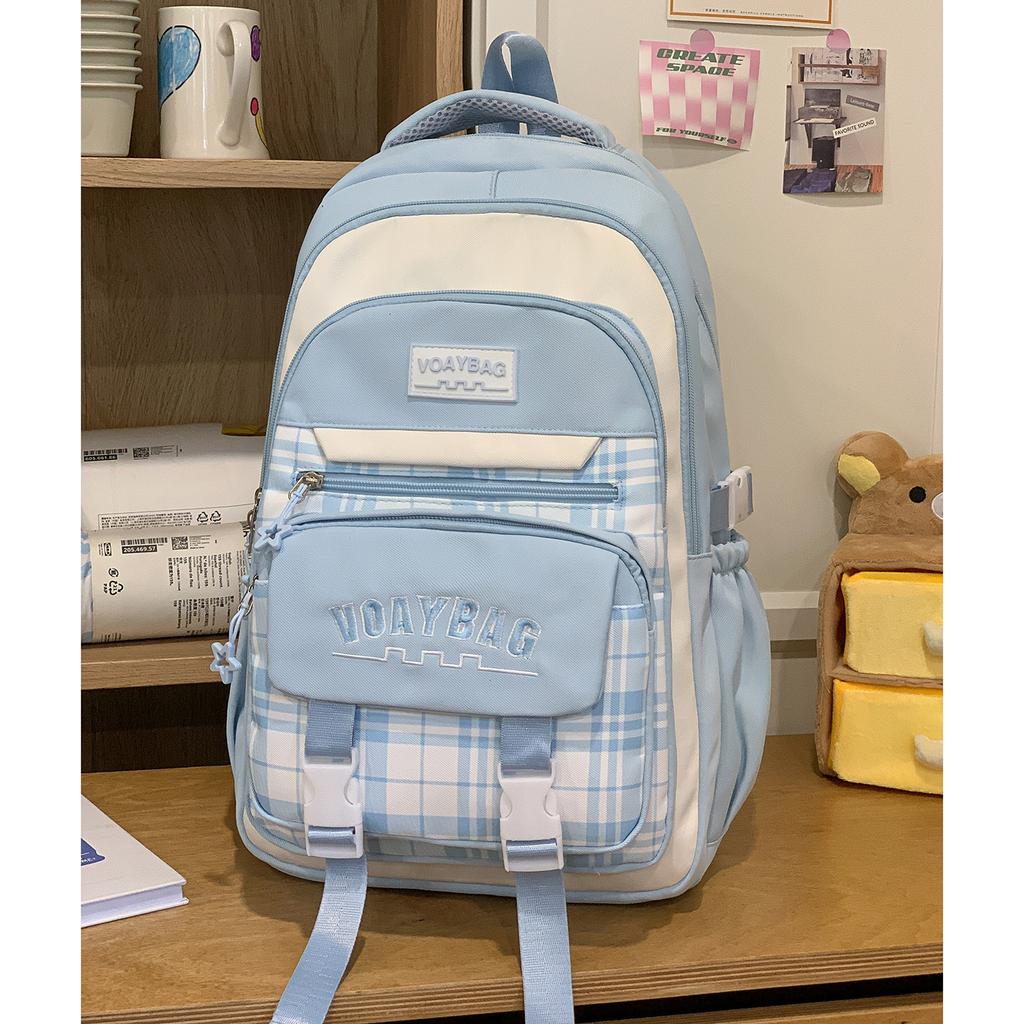 Schoolbag Korean Version Contrasting Color Plaid Backpack Female Student Schoolbag Large Capacity Lightweight Casual Backpack High Value Trend