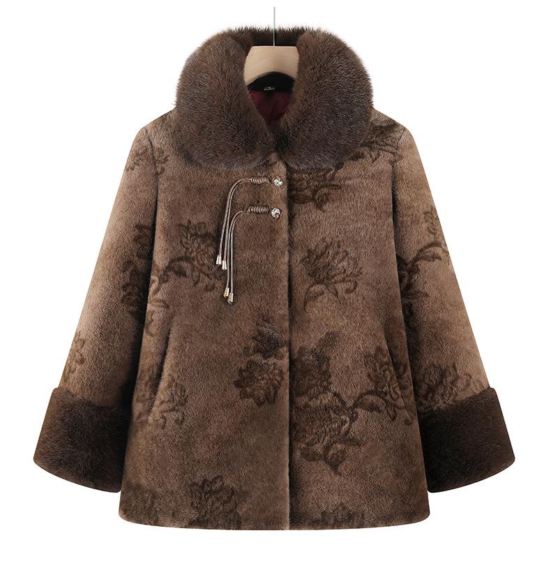Chinese Style Faux Fur Plush Granny Jacket for Women (Ages 70-80)