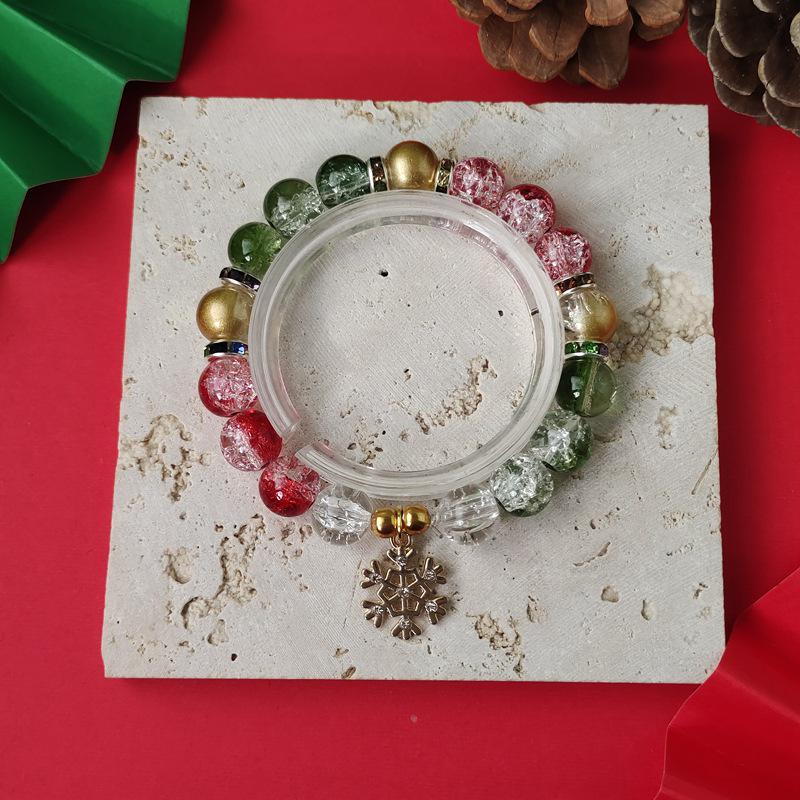 Christmas Diamond Santa & Snowflake Glass Bracelet: Stylish & Versatile Holiday Accessory.