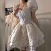 Summer women's clothing French retro waist high-end temperament bubble sleeve princess dress gentle wind puffy dress