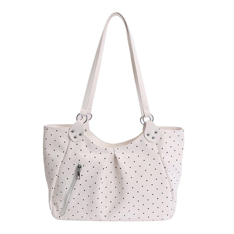 Vintage Pu Tote Bag Casual Students Purse 2026 New Large Capacity Shoulder Bag Polka Dot Zipper Commuting Handbag For Women