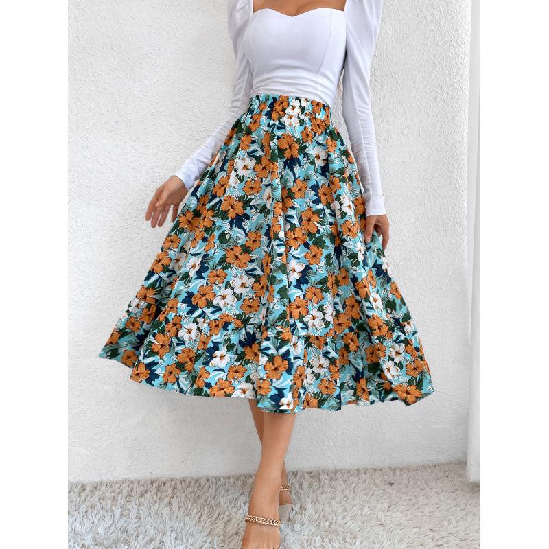 2025 Spring Floral Waist-Cinching Skirt - Loose Fit for Europe & America