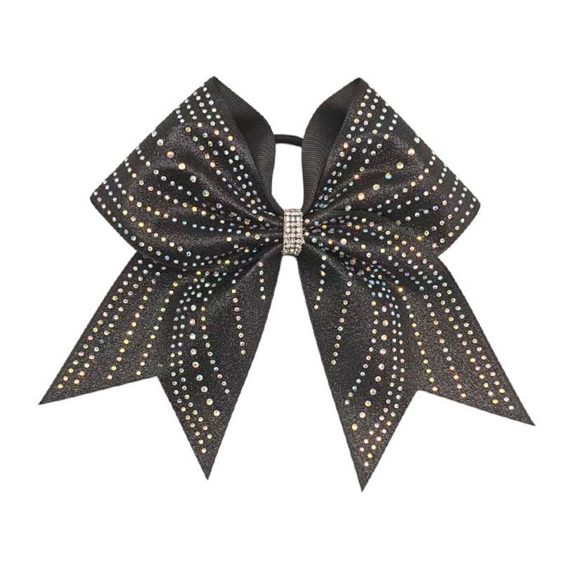 Rhinestone Rose Red Cheerleading-Schleife mit elastischem Haargummi und Glitzer-Akzent
