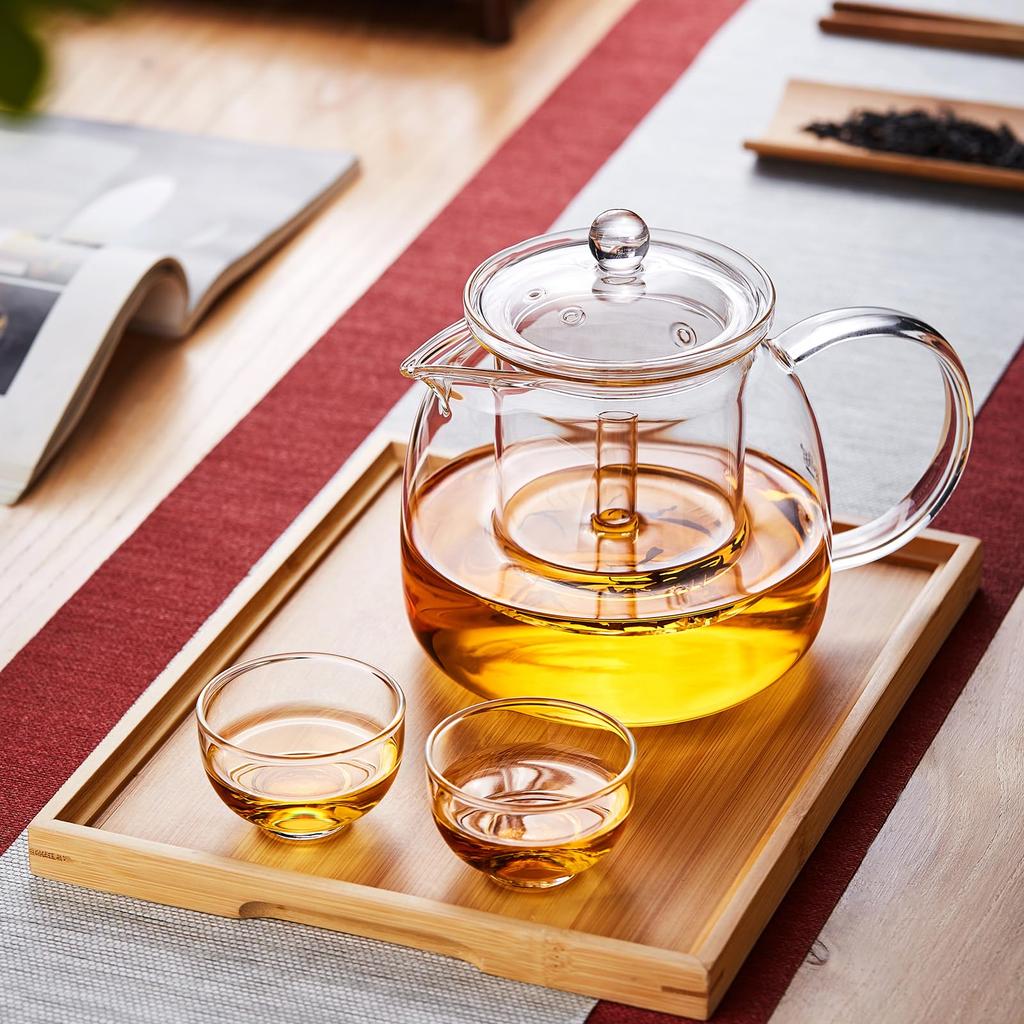 Pokaro Tee Teekanne, Hitzebeständiges Glas, Große Kapazität (1350ml), Transparent und stilvoll, hitzebeständig (170°C), Mikrowellen- und Hitzebeständig, Inklusive