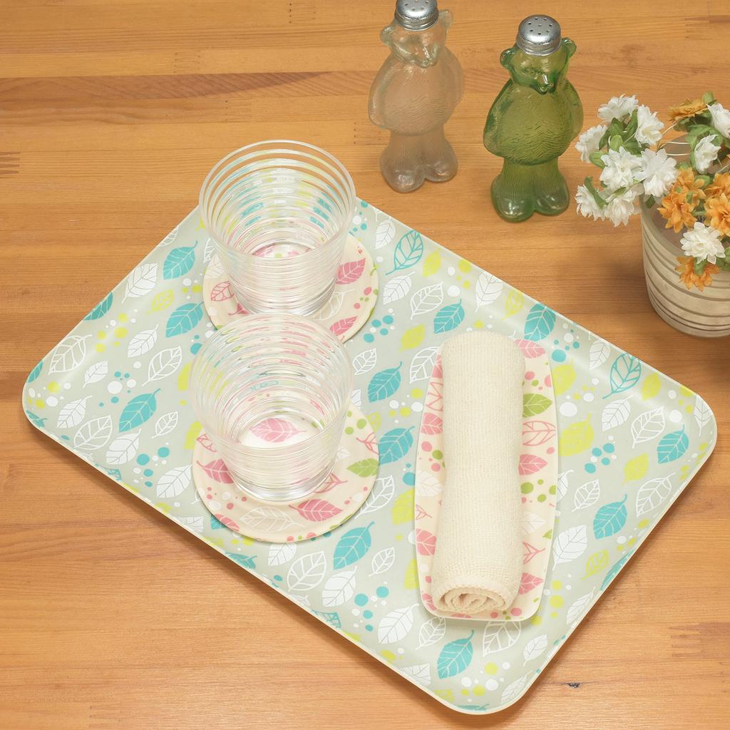 TATSU-CRAFT Nordic-style Yuzen Washi Hand Towel Tray, Four Seasons Series, Spring Leaf Pink, Dishwasher-safe, Stylish Plastic Hand Towel Tray,