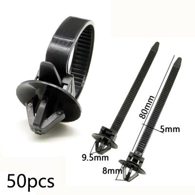 50*car Cable Tie Fastener Cars Mount Wire Tie Clip 92mm*5mm Hose Fastening Zip Car Fastener Clip Interior Accessories