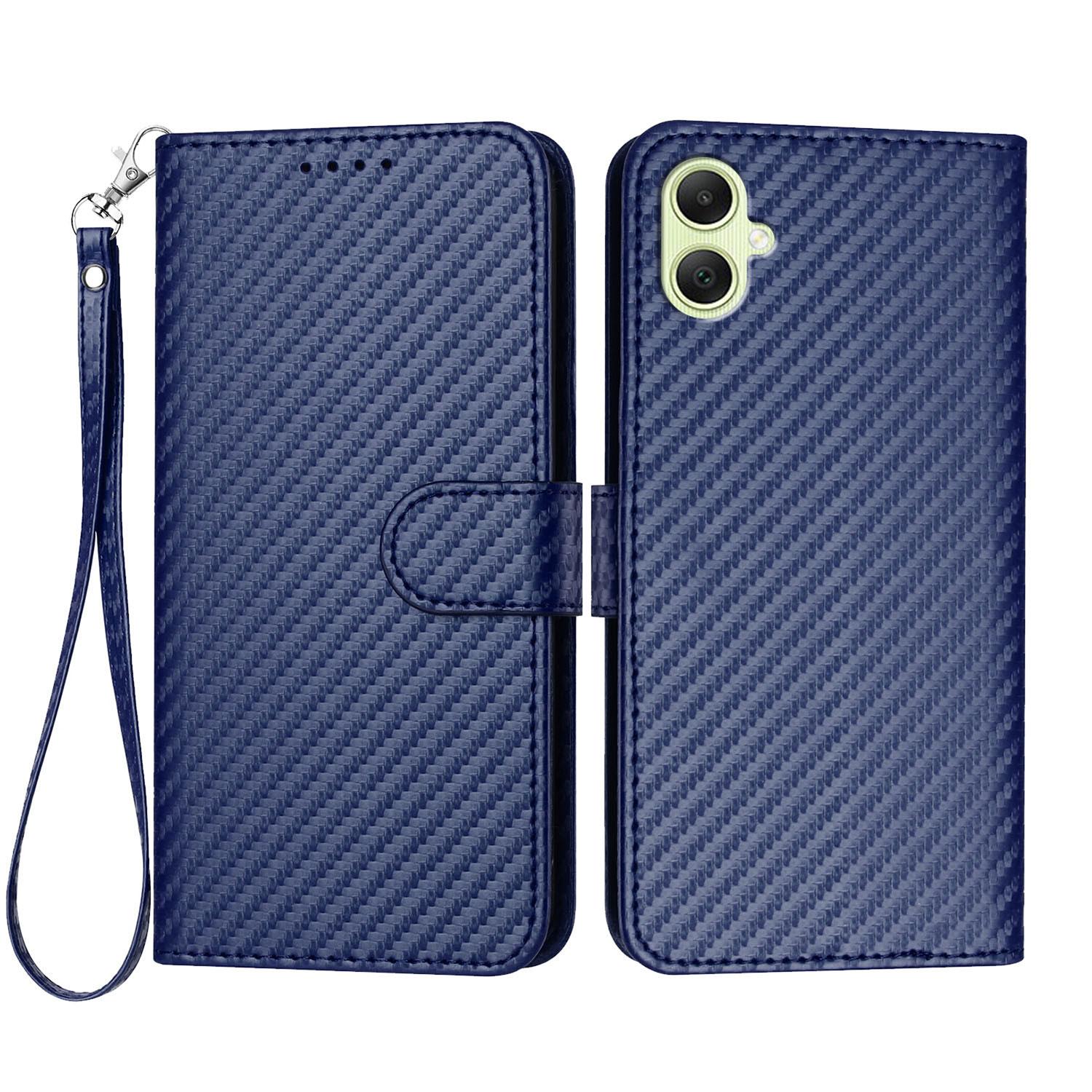 

For Samsung Galaxy A06 5G/Galaxy A06 4G Wallet Case with Strap Carbon Fiber Texture Leather Mobile Cover Royal Blue