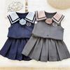 Girls' Navy Collar Sleeveless Top & Pleated Skirt Set - Summer 2026 Trendy