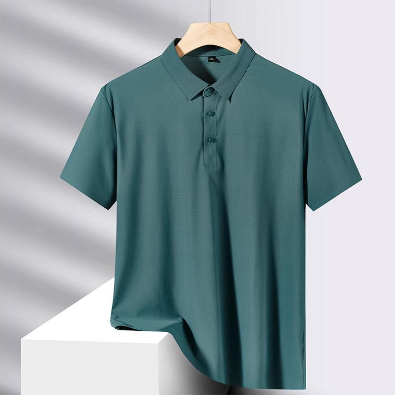 Ice Silk Men's Stretch Polo Shirt: Summer Lightweight, High-End Business Casual, Short Sleeve, Turn-Down Collar