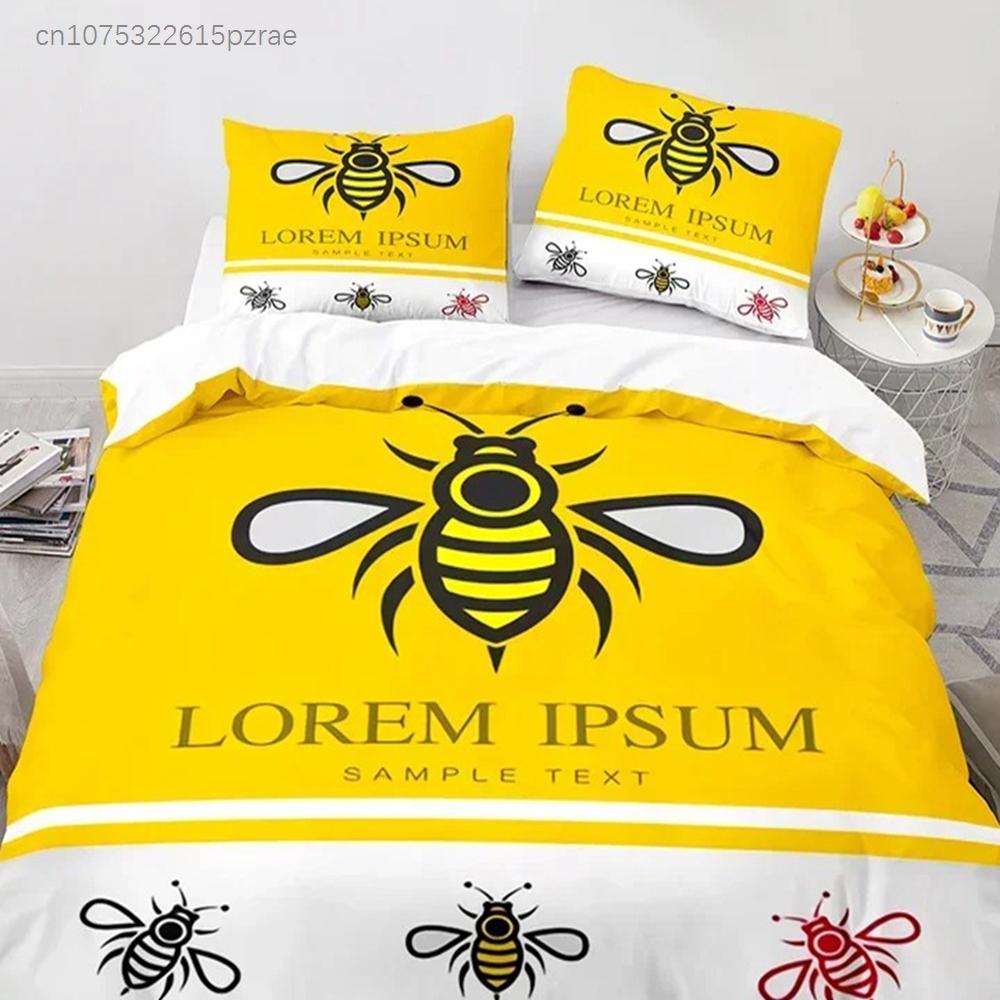 Capa de Edredom Abelha de Desenho Animado Conjunto de Roupa de Cama Inseto Abelha Microfibra Capa de Edredom Animal Selvagem King Para Adolescentes Meninos Decoração de Casa Kawaii