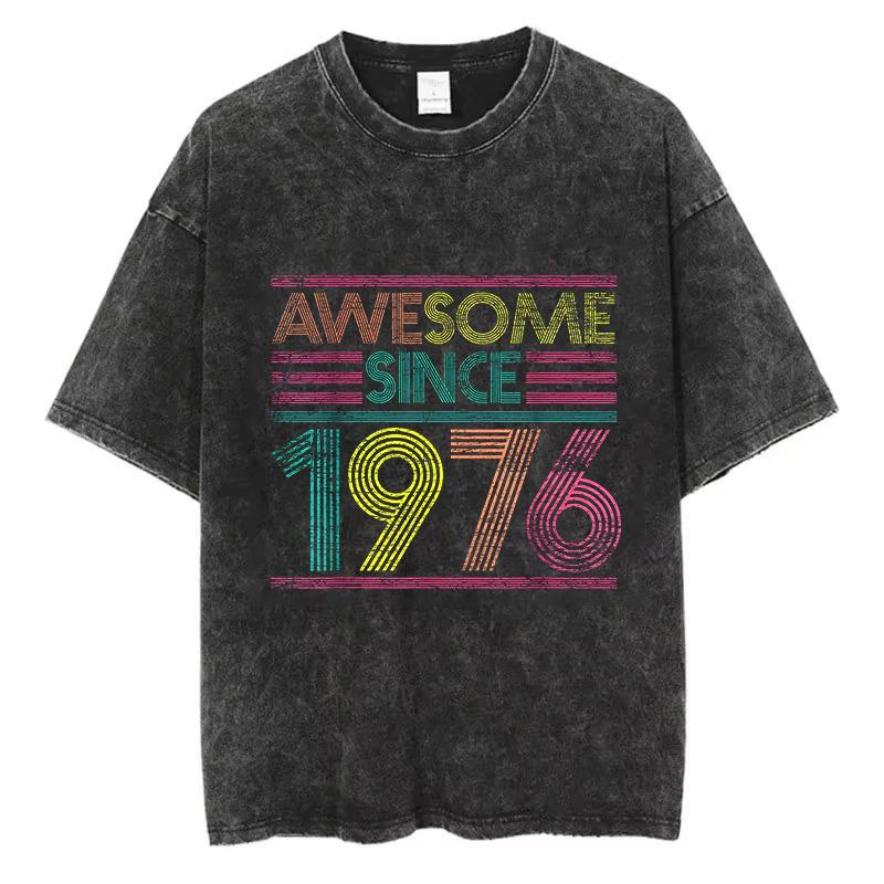 Vintage Washed Cotton TShirt Men 1976 Limited Edition Graphic Tee 48th Birthday Gift Acid Wash Retro Streetwear Top M
