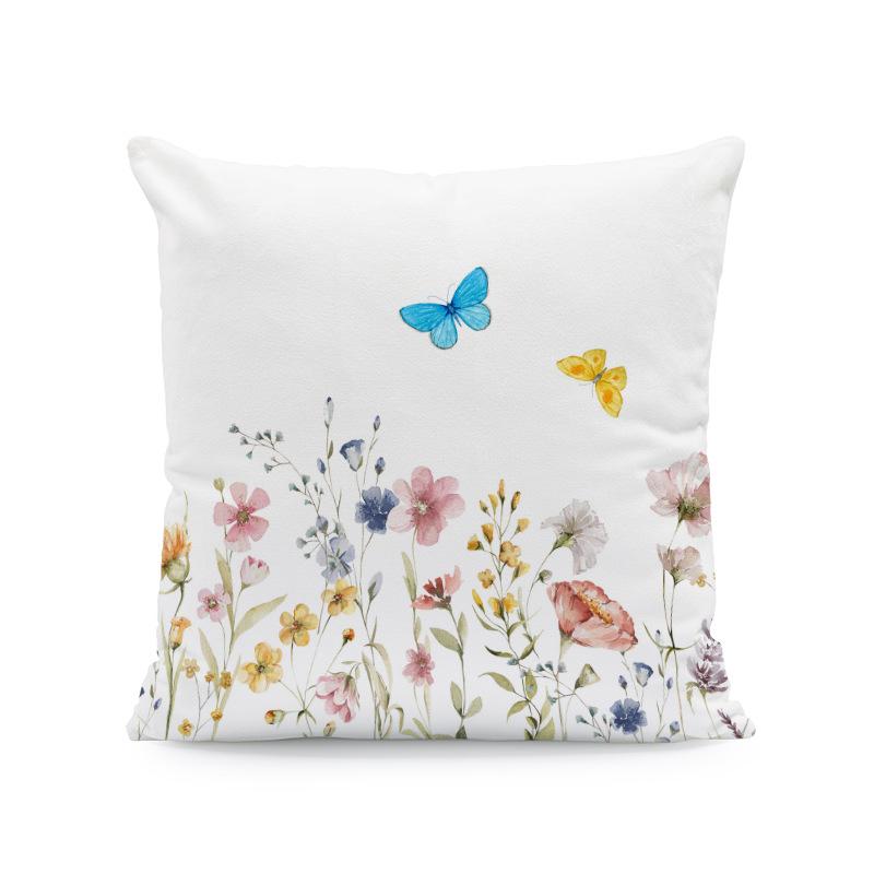 18x18 Watercolor Floral & Butterfly Pillow Cover for Spring/Summer Farmhouse Decor