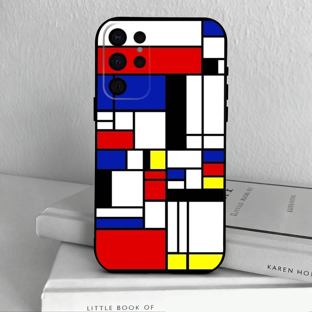 Grid T-TOPLBPCS M-Mondrian  Phone Case For Samsung S25,24,23,22,30,21,10,9,Ultra,Plus,Lite,FE,4,5 G Soft Black Case