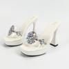 Women's Sexy Car Model Fashionable Transparent Nightclub Thick Heel Crystal Square Head Non-slip Rhinestone 12CM Tow LFD-1987-61
