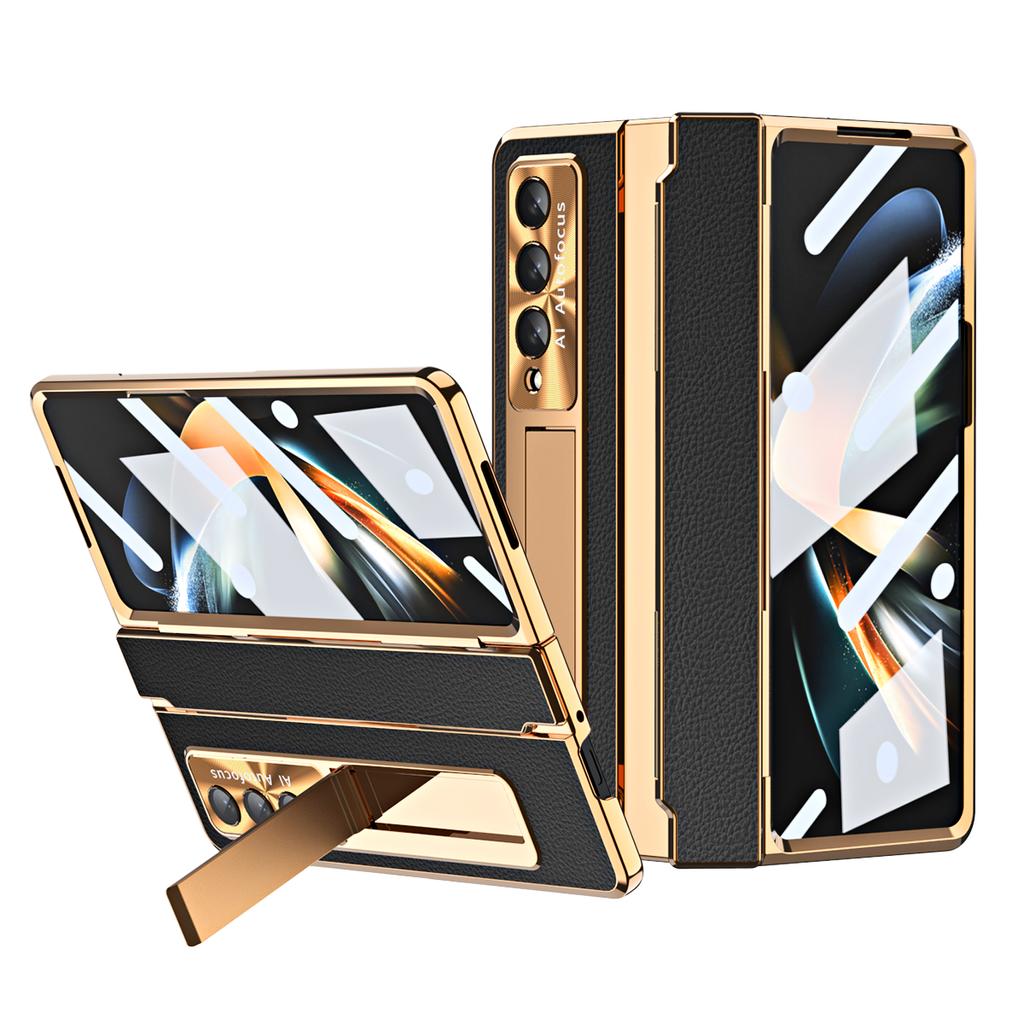 Protinárazové přední skleněné ochranné fólie z kůže pro Samsung Galaxy Z Fold4 5G Fold 4 Fold3 Fold 3 Zfold3 s stojánkem a plným krytem