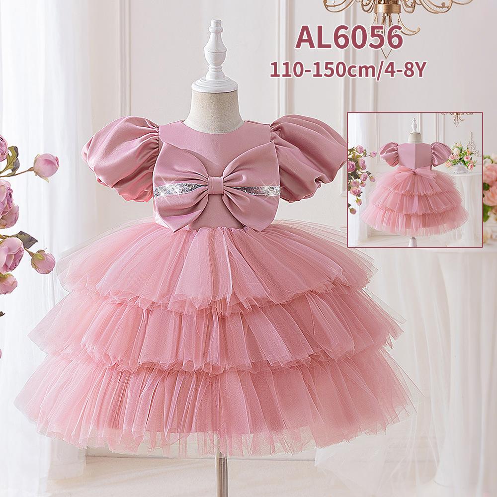 Flower Girl Princess Dress For Weddings Summer Kid Formal Bow Long Gown For School Evening Party Children New Year Cloth AL6056