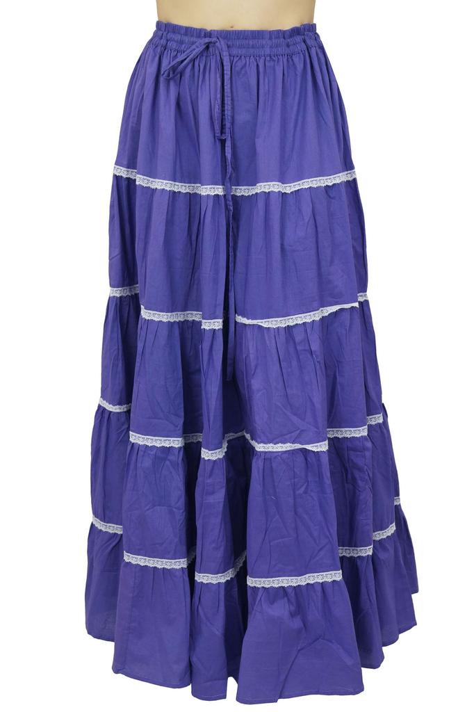 Bimba Damen Langer ausgestellter Baumwollrock Boho Maxi Unterteil Elastische Taille