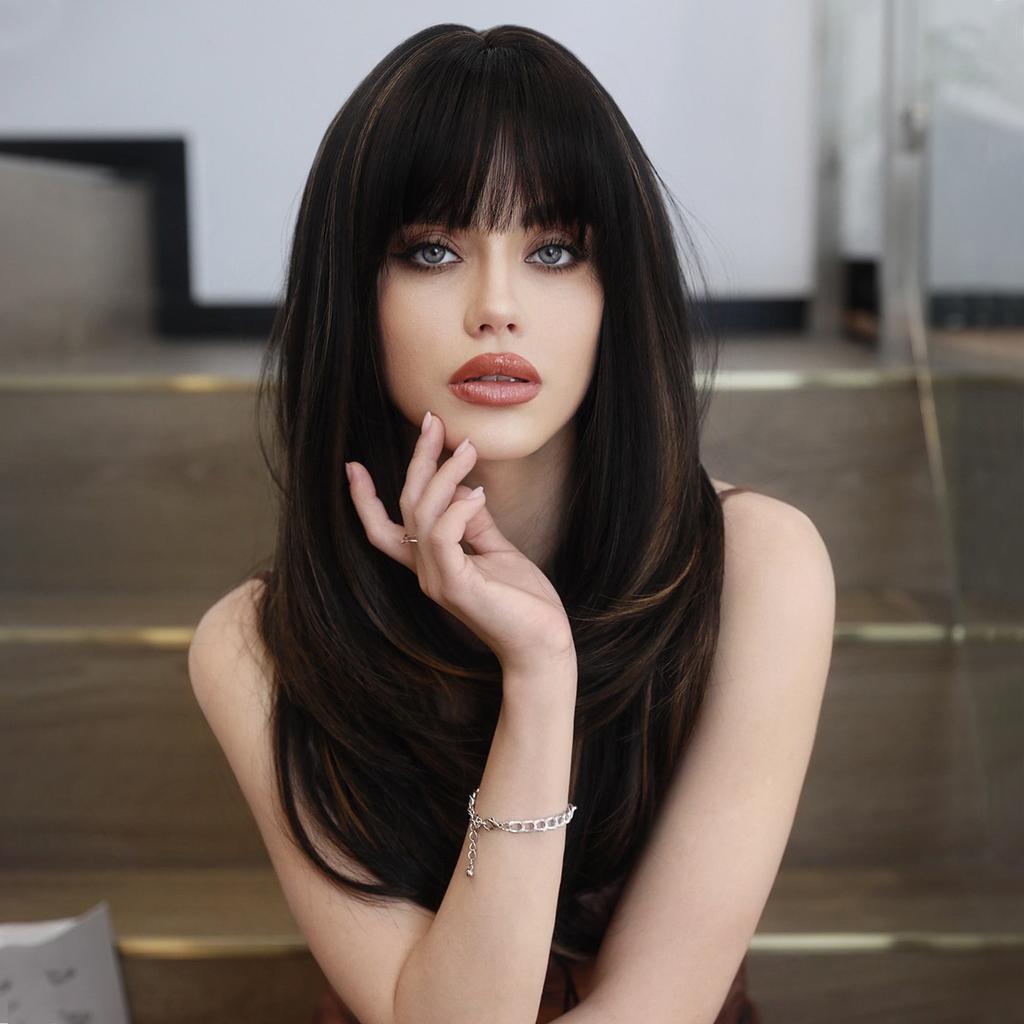 Women's Simulation Wig 65cm Hair Cospaly Long Straight Wig Full Headgear Rose Hair Net Headdress Beauty Decoration Wig