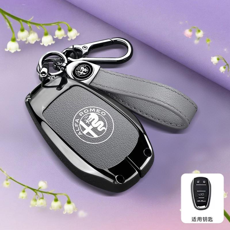 2026 Heißer Aufkleber Legierung Leder Auto Intelligente Fernbedienung Schlüsselhülle Abdeckung Schale Schutz für Alfa Romeo Giulia 2015 +Stelvio 2016+ Spider