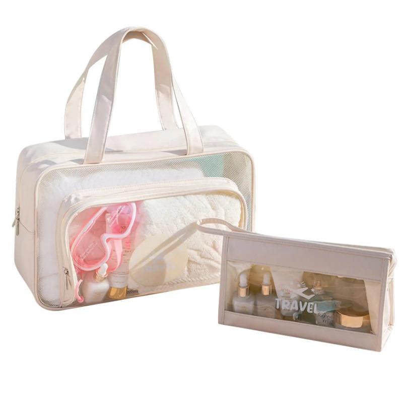 1PC/2Pcs Dry and Wet Separation Storage Bag Portable for Travel Makeup Toiletries Large Capacity Transparent Bag