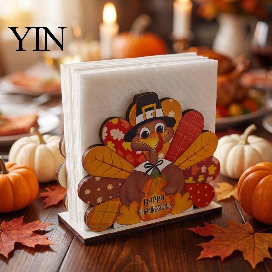 Fall Holiday Dining Accessories Thanksgiving Gnome Turkey Napkin Holder, Wooden Table Storage Rack, Kitchen Counter Organizer Autumn Tabletop