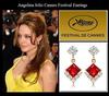 Ruby Red 18K Princess Cut CZ Dangle Hollywood Celebrity Jewelry Earrings, Gold, Diamond, Earrings, 18KGP,