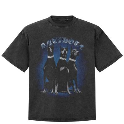 Streetwear Dobermann Grafik T-Shirt Baumwolle gewaschen schwarz T-Shirt Unisex Tops Tees Sommer kurze Ärmel T-Shirt