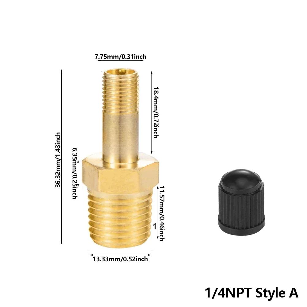 1/4 1/8 NPT Brass Air Compressor Fill Valve Automobile Tire Valve Core Inflator Connector With Black Plastic Cap For Tanks