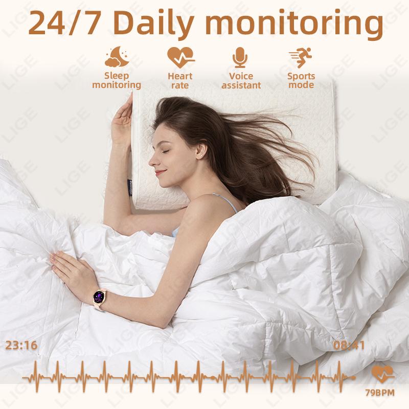 SACOSDING Fashion Smart Watch Ladies Bluetooth Call Heart Rate Blood Oxygen Women's Health Monitor Waterproof Music Sports Smartwatch For Android