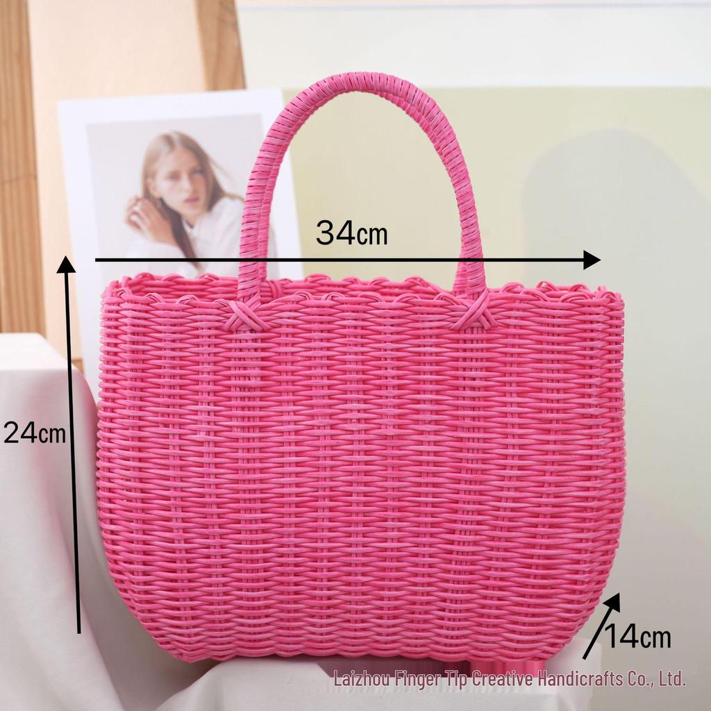 Pastoral Style Influencer Ladies Handbag: Imitation Rattan Woven Picnic & Shopping Basket Bag
