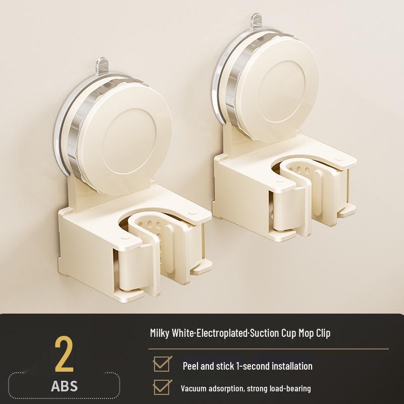 No-Punch Broom & Mop Wall Mount Clip - Suction Cup Hanging Rack for Bathroom/Backdoor Storage