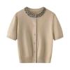 Design Sense Heavy Industry Nail Drilling Short Sleeve T-Shirt Summer New Soft Skin-friendly Skinny Bottom Shirt Knitted Sweater Top