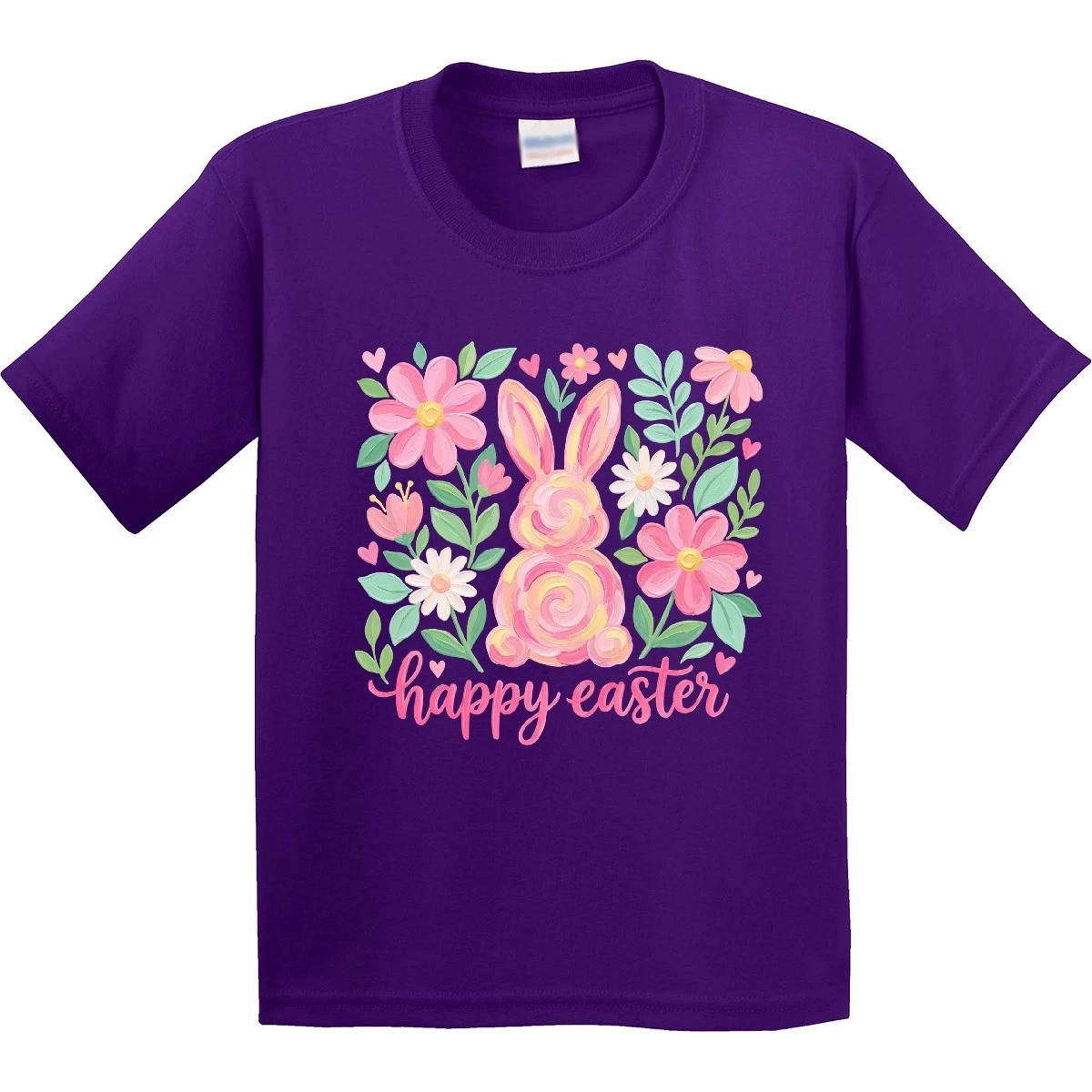 Inktastic Happy Easter Bunny And Flowers Youth kids boys T-Shirt Spring Holiday Rabbit Tee 150
