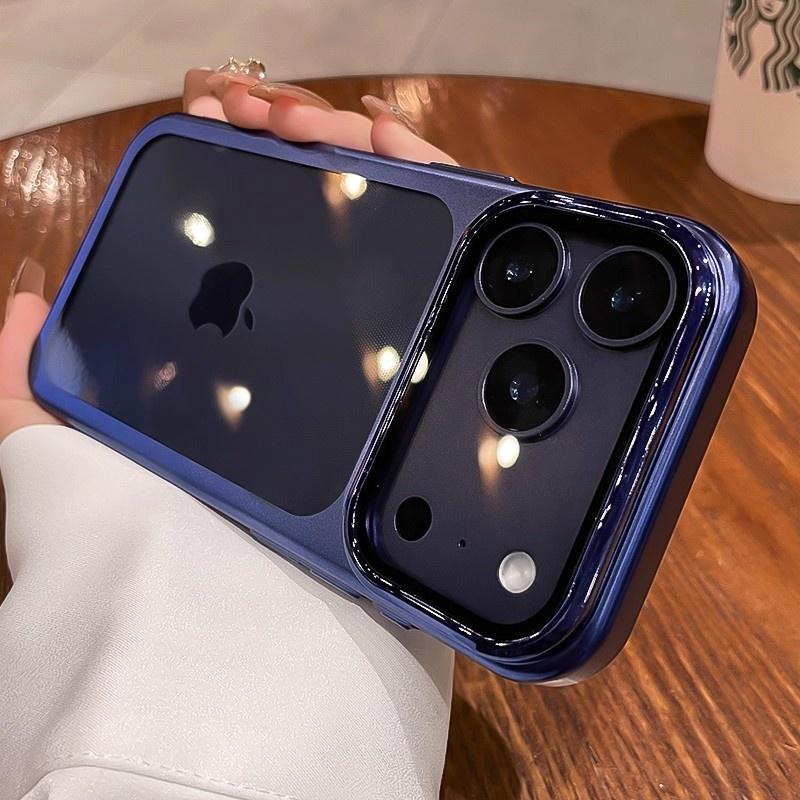 Clear Phone Case For For Iphone 13 14 1 16 17 Pro Max Flip Lens Stand Holder Bracket Shockproof Plating Bumper Protection Cover
