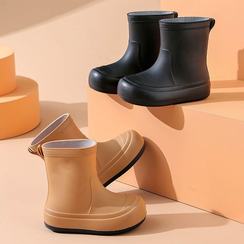 Children Cute Cartoon Rain Boots Solid Minimalist Non Slip Waterproof Outdoor Shoes Soft Sole Rubber Footwear New Arrival