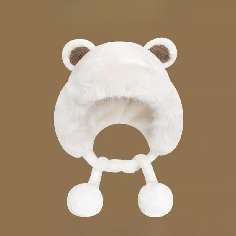 

Осень Зима Женская Теплая Шапка-Бини Вязаная Универсальная Утолщенная Шерстяная Шапка с Ушками Мишки Тедди в Корейском Стиле