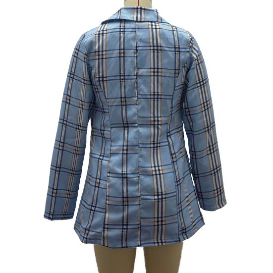 Women Suit Coat Lapel Long Sleeve Open Front Suit Jacket with Pockets Plaid Print