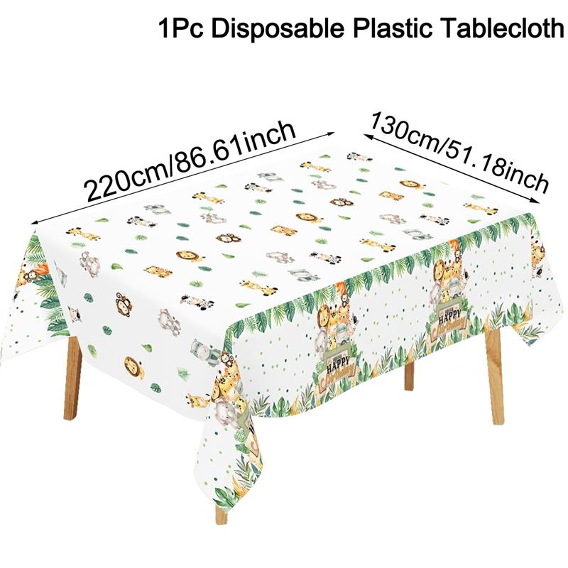 1pc Jungle Animal Plastic Tablecloth Palm Leaves Backdrop Jungle Safari Wild One Kids Birthday Party Decoration Table Cover