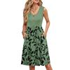 Women Summer Printing Dresses Sleeveless Casual Loose Swing Button Down Midi Sundress With Pockets