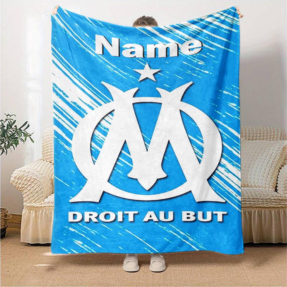 Custom Name Olympique de Marseille Theme Printed Blanket - Perfect for Couch, Bed, Travel & Outdoor Use | Machine Washable, Cozy & Durable.