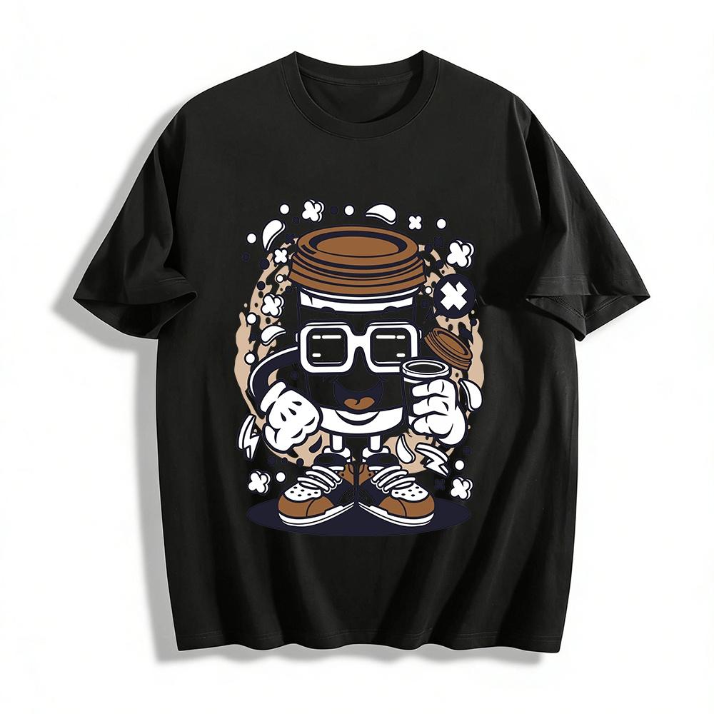 Cool Anthropomorphic Coffee Cup Graphic Casual T-Shirt Pure cotton T-shirt XXS