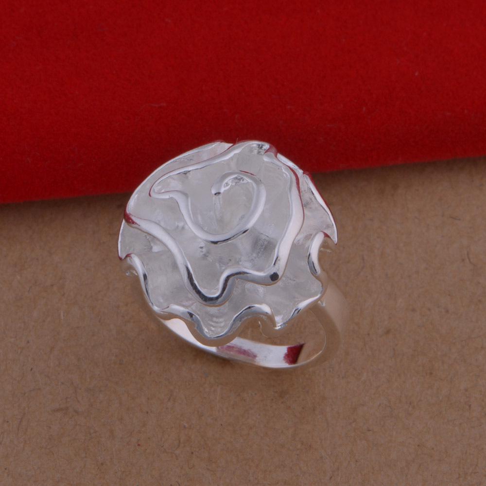 Rose Flower 925 Sterling Silver Plated Jewelry Set: European & American Fashion Earrings, Necklace, Bracelet & Ring