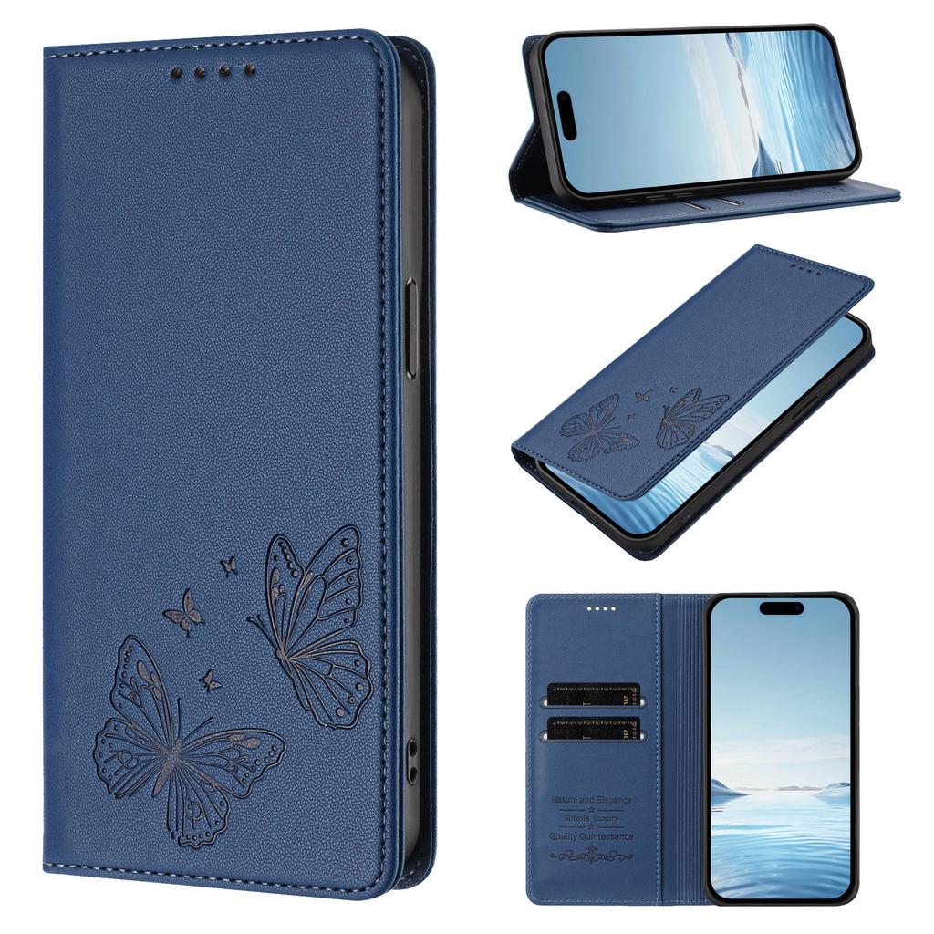 Fashion Butterfly Embossed Leather Wallet Card Solt Case For iPhone 17 Pro Max 16 Plus 15 14 13 12 11 Book Shockproof RFID Cover