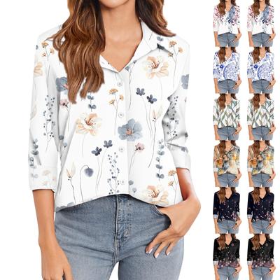 Women's T Shirt Tee Prints Womens Long Sleeve Button Shirt Blouse Casual Tops